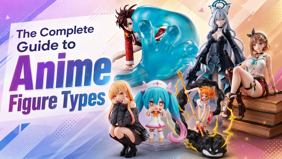 Anime figure types guide cover image with Japanese anime figures