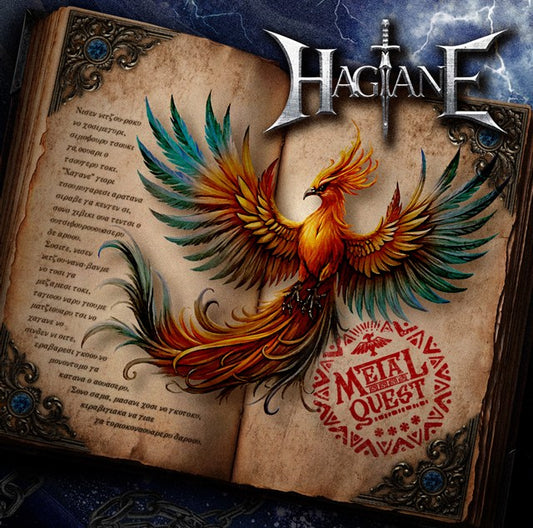 HAGANE Metal Quest CD EP cover featuring an illustrated book and phoenix