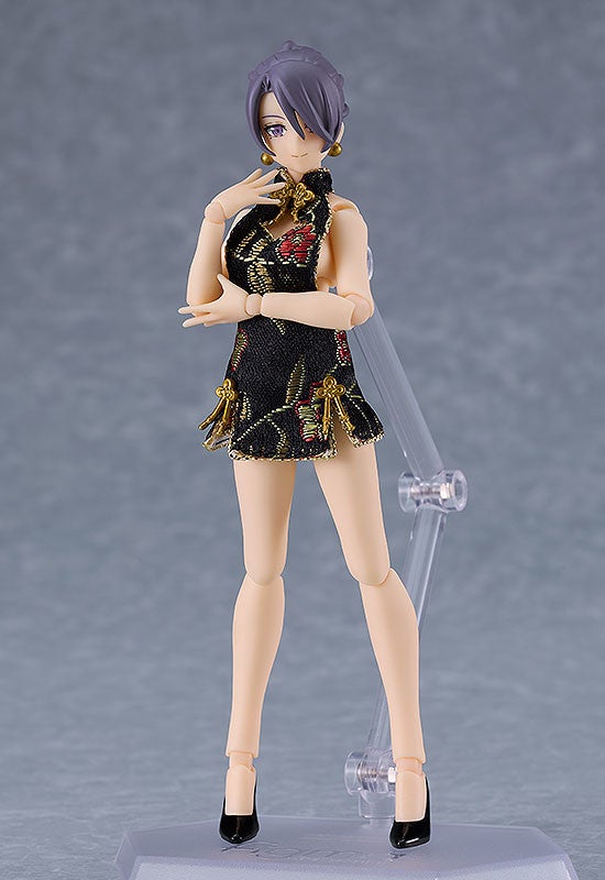 figma 569c Female Body (Mika) with Mini Skirt Chinese Dress Outfit (Black) Action Figure official product photo by Max Factory