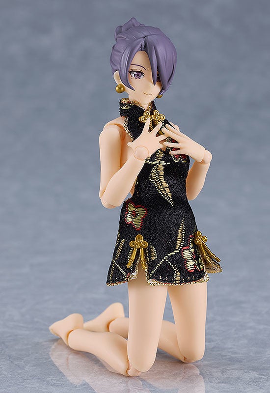 figma 569c Female Body (Mika) with Mini Skirt Chinese Dress Outfit (Black) Action Figure official product photo by Max Factory