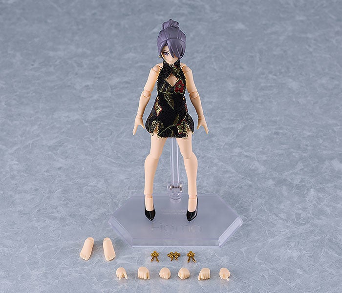 figma 569c Female Body (Mika) with Mini Skirt Chinese Dress Outfit (Black) Action Figure official product photo by Max Factory