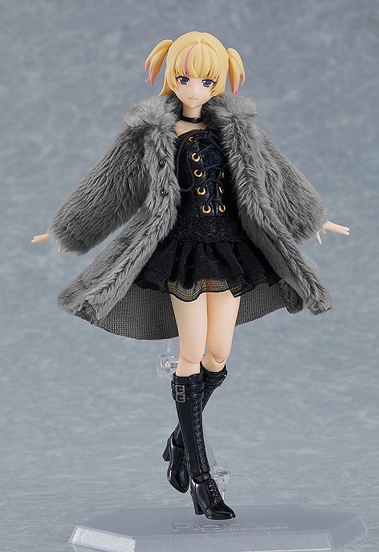 figma 581a Female Body (Yuuki) with Black Corset Dress + Fur Coat Outfit Action Figure official product photo by Max Factory