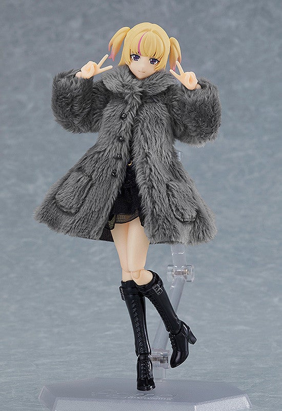 figma 581a Female Body (Yuuki) with Black Corset Dress + Fur Coat Outfit Action Figure official product photo by Max Factory