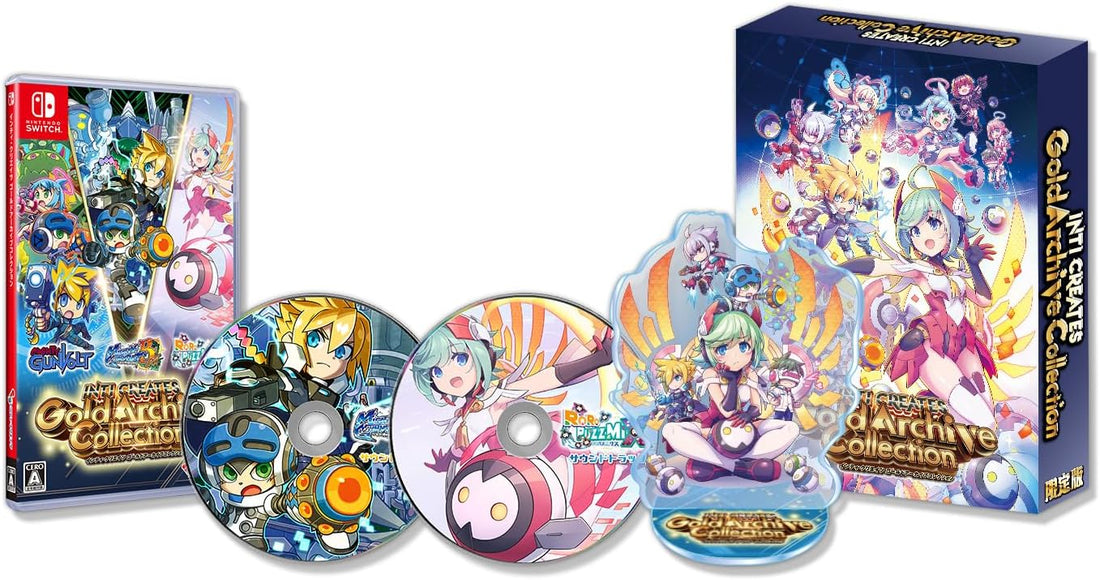 Inti Creates Gold Archive Collection Limited Edition - official Nintendo Switch game, actual collector box, two soundtrack discs and acrylic stand composition