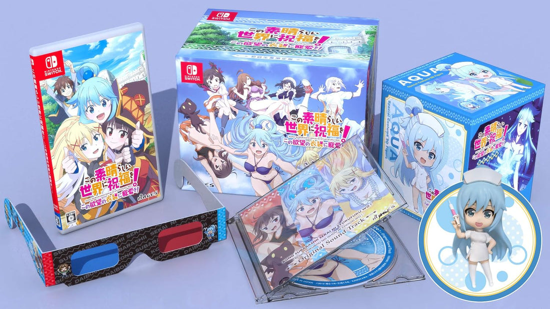KONOSUBA Love for These Clothes of Desire Limited Edition - official Nintendo Switch game, collector box, Aqua SD figure and soundtrack composition