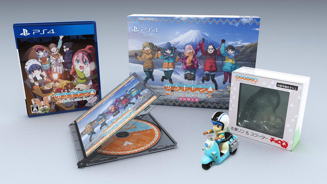 PlayStation 4 Laid-Back Camp Have a Nice Day Limited Edition - original game, illustrated box, ChoroQ Rin and scooter toy and soundtrack