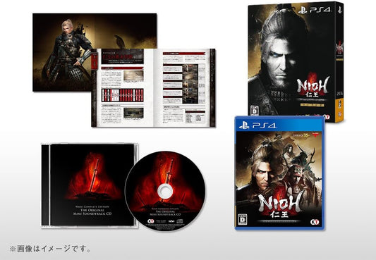 PlayStation 4 Nioh Complete Edition First Limited Edition - original Amazon photograph of limited box, game, guidebook and mini soundtrack CD