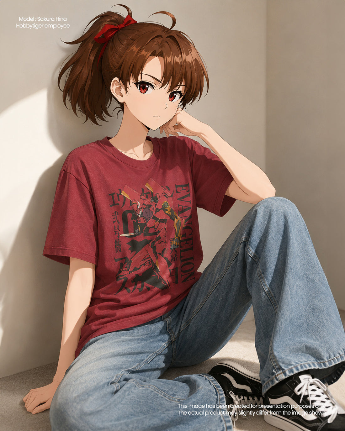 GU x Neon Genesis Evangelion Washed Graphic T-Shirt - Red 16 RED official product photo 01