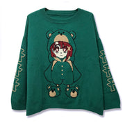 Serial Experiments Lain x KUDAN Bear Lain Revolution Knit Sweater in Dark Teal - official product photo 1