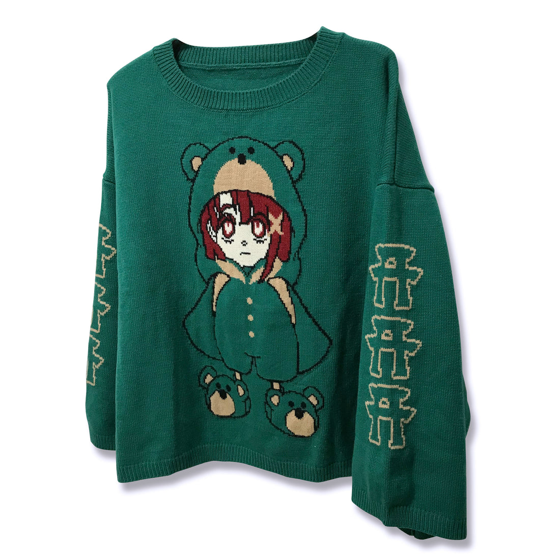 Serial Experiments Lain x KUDAN Bear Lain Revolution Knit Sweater in Dark Teal - official product photo 3