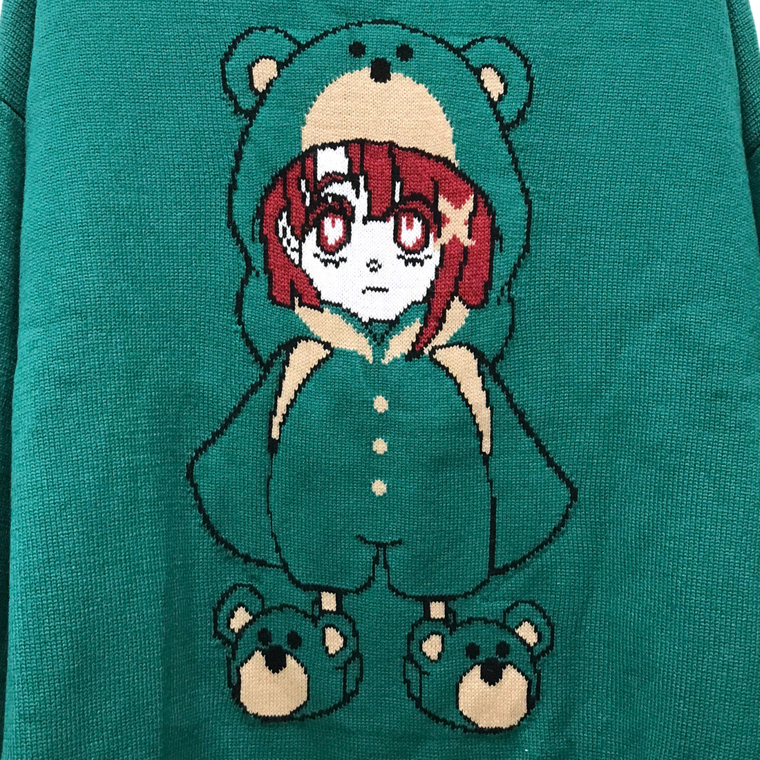 Serial Experiments Lain x KUDAN Bear Lain Revolution Knit Sweater in Dark Teal - official product photo 4