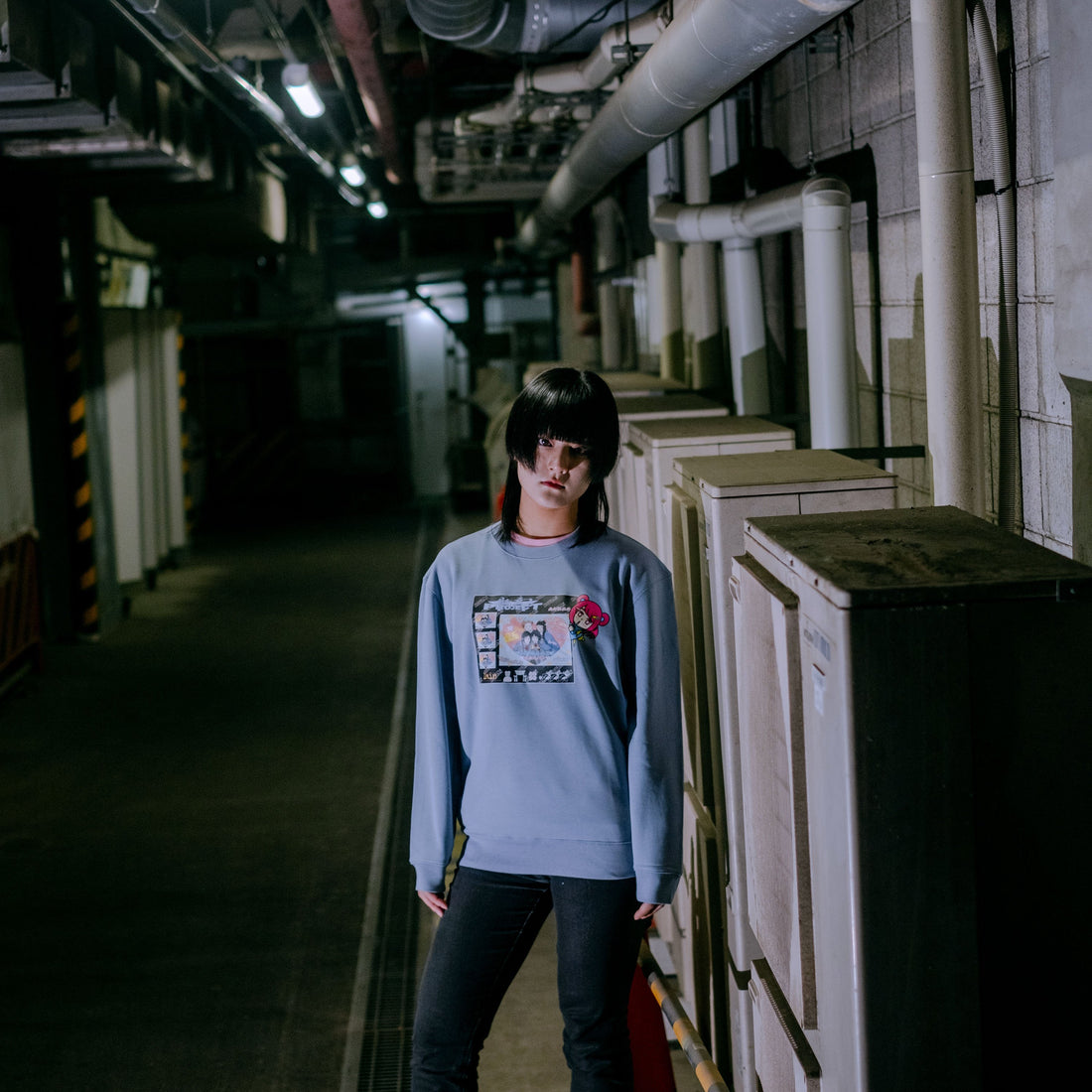 Serial Experiments Lain x KUDAN Lain Iwakura Print Memories Sweatshirt in Acid Blue - official product photo 3