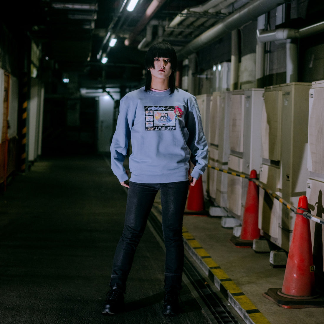 Serial Experiments Lain x KUDAN Lain Iwakura Print Memories Sweatshirt in Acid Blue - official product photo 4