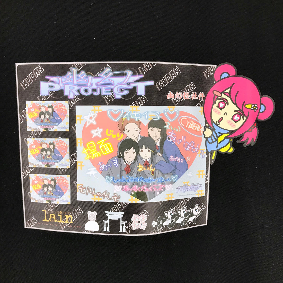 Serial Experiments Lain x KUDAN Lain Iwakura Print Memories T-Shirt in Black - official product photo 2