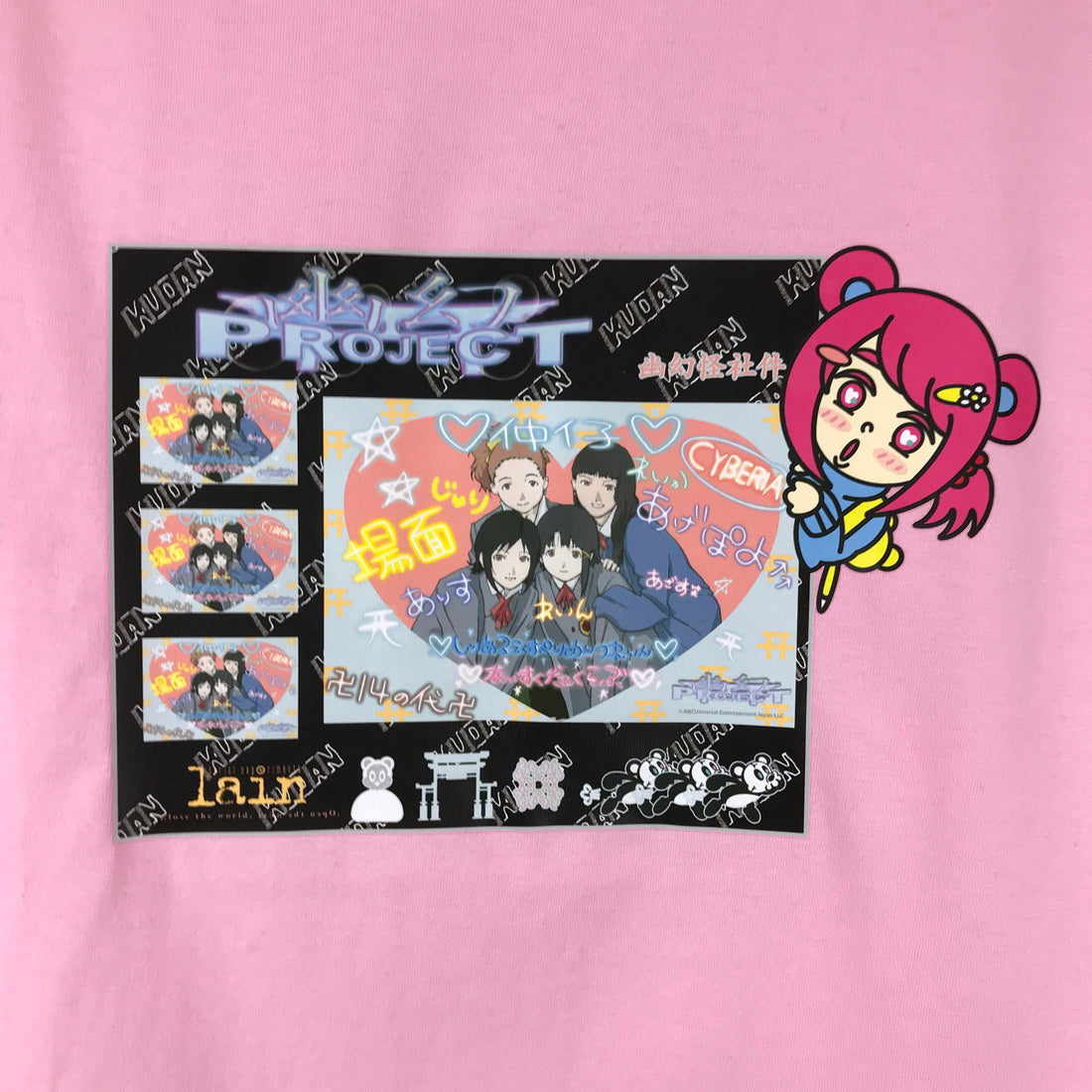Serial Experiments Lain x KUDAN Lain Iwakura Print Memories T-Shirt in Pink - official product photo 2