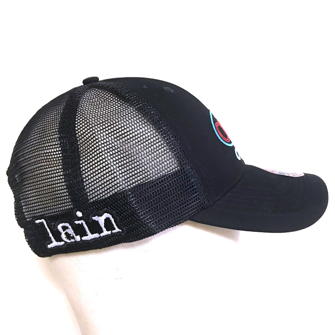 Serial Experiments Lain x messa CYBERIA Embroidered Mesh Cap in Black - official product photo 3