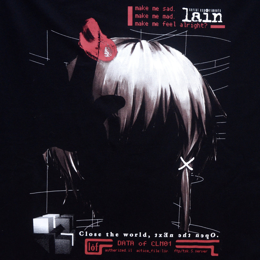 Serial Experiments Lain x messa Lain Iwakura Blood Trail Oversized T-Shirt in Black - official product photo 3