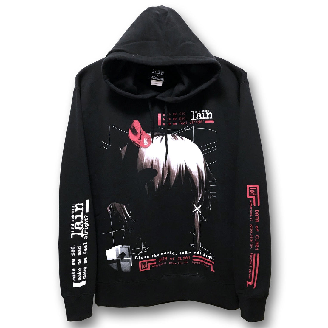 Serial Experiments Lain x messa Lain Iwakura Blood Trail Pullover Hoodie in Black - official product photo 1
