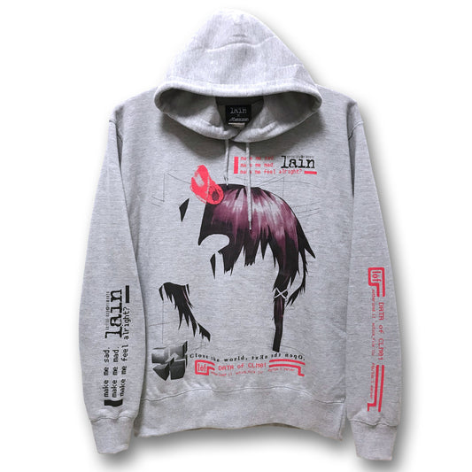 Serial Experiments Lain x messa Lain Iwakura Blood Trail Pullover Hoodie in Gray - official product photo 1