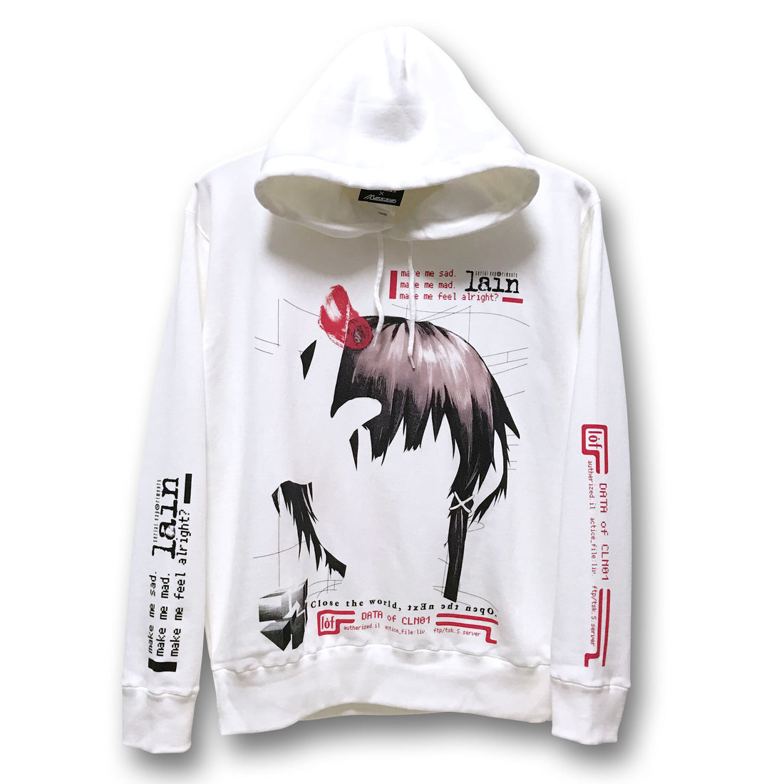 Serial Experiments Lain x messa Lain Iwakura Blood Trail Pullover Hoodie in White - official product photo 1