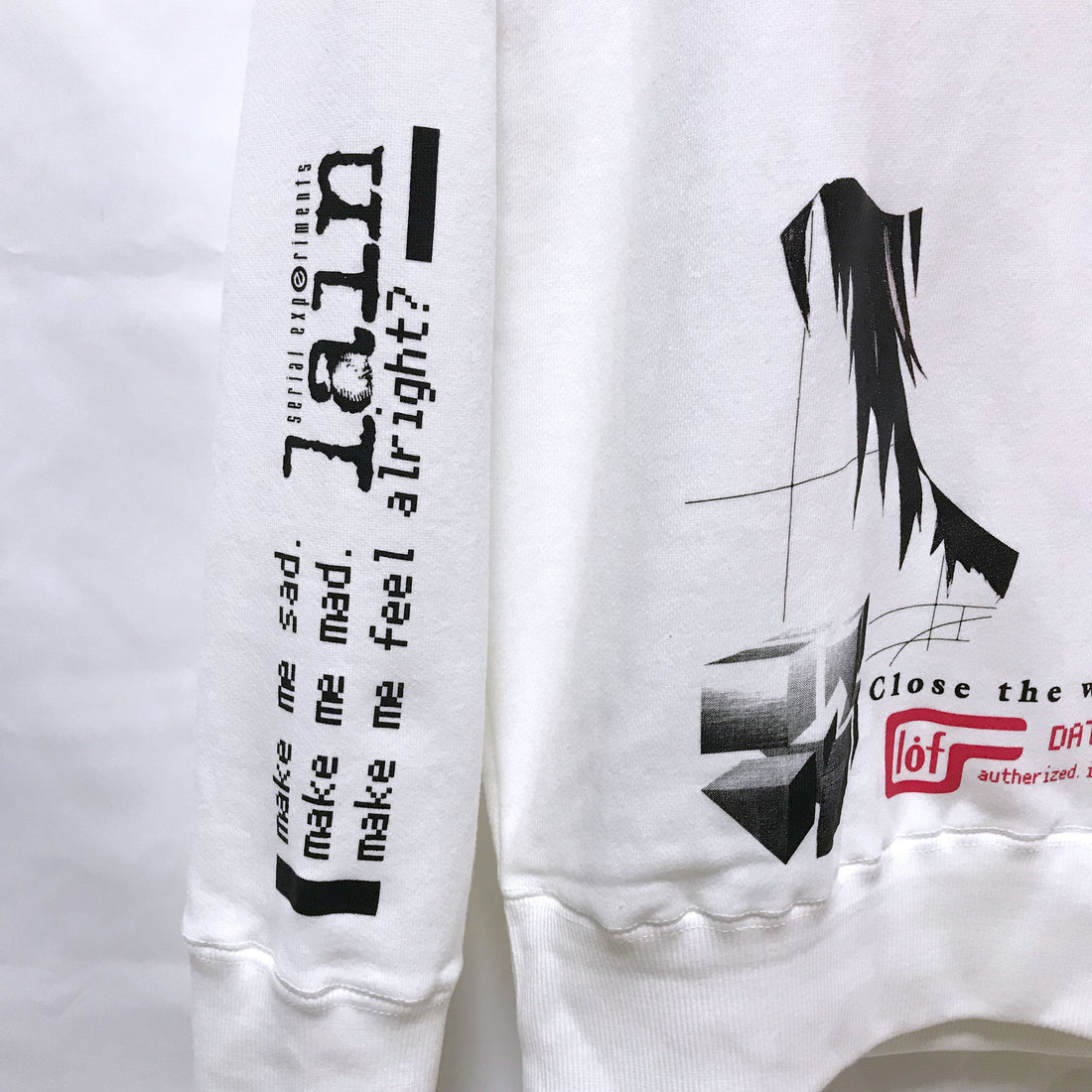 Serial Experiments Lain x messa Lain Iwakura Blood Trail Pullover Hoodie in White - official product photo 5