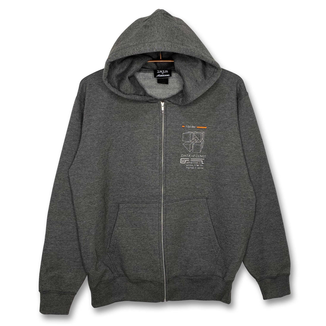 Serial Experiments Lain x messa Lain Iwakura DC1051 Embroidered Zip Hoodie in Sumi - official product photo 2