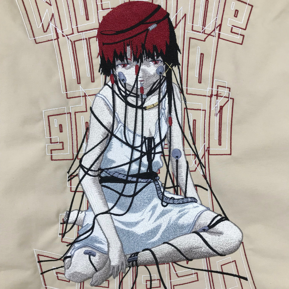 Serial Experiments Lain x messa Lain Iwakura Embroidered Hooded Jacket in Beige - official product photo 3