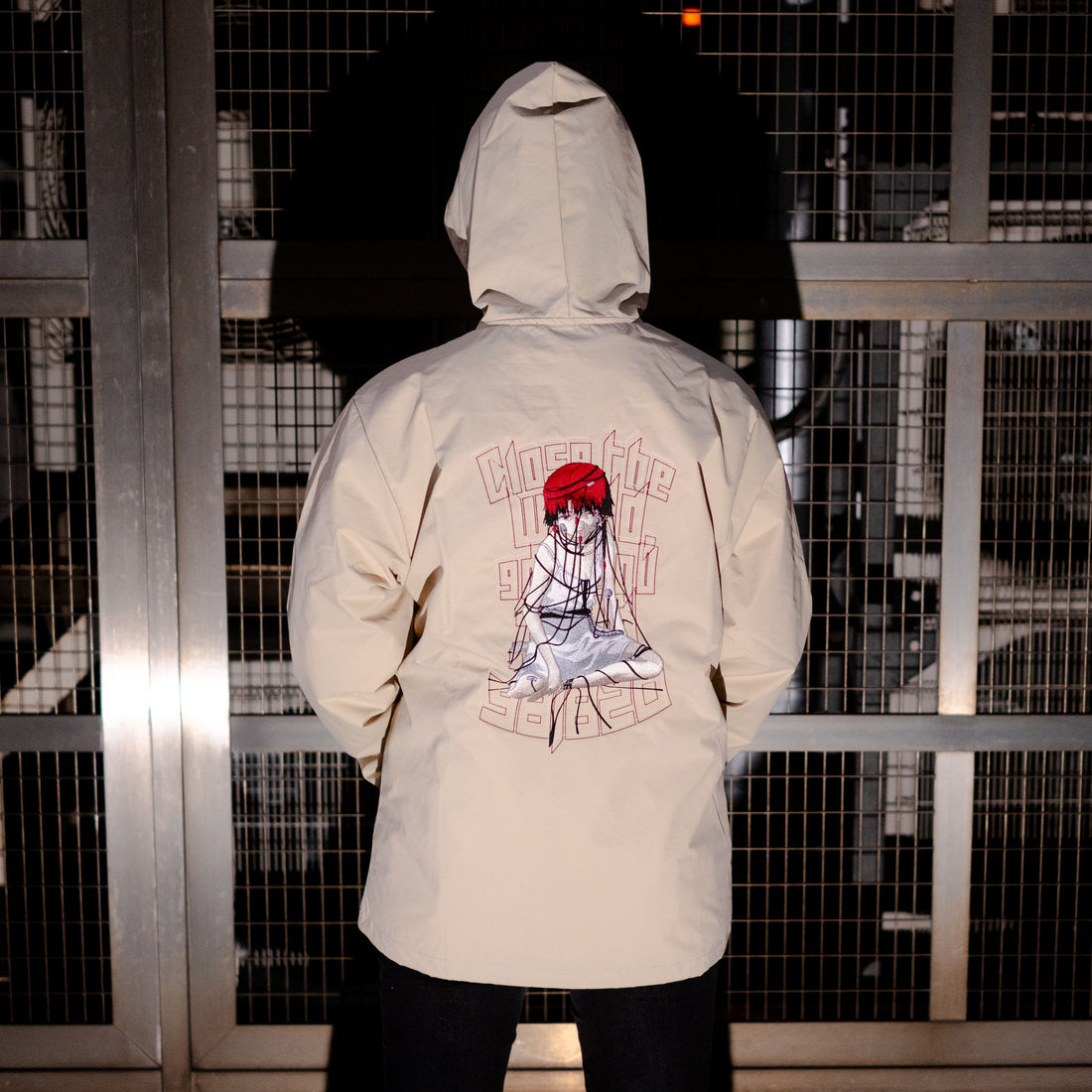 Serial Experiments Lain x messa Lain Iwakura Embroidered Hooded Jacket in Beige - official product photo 6