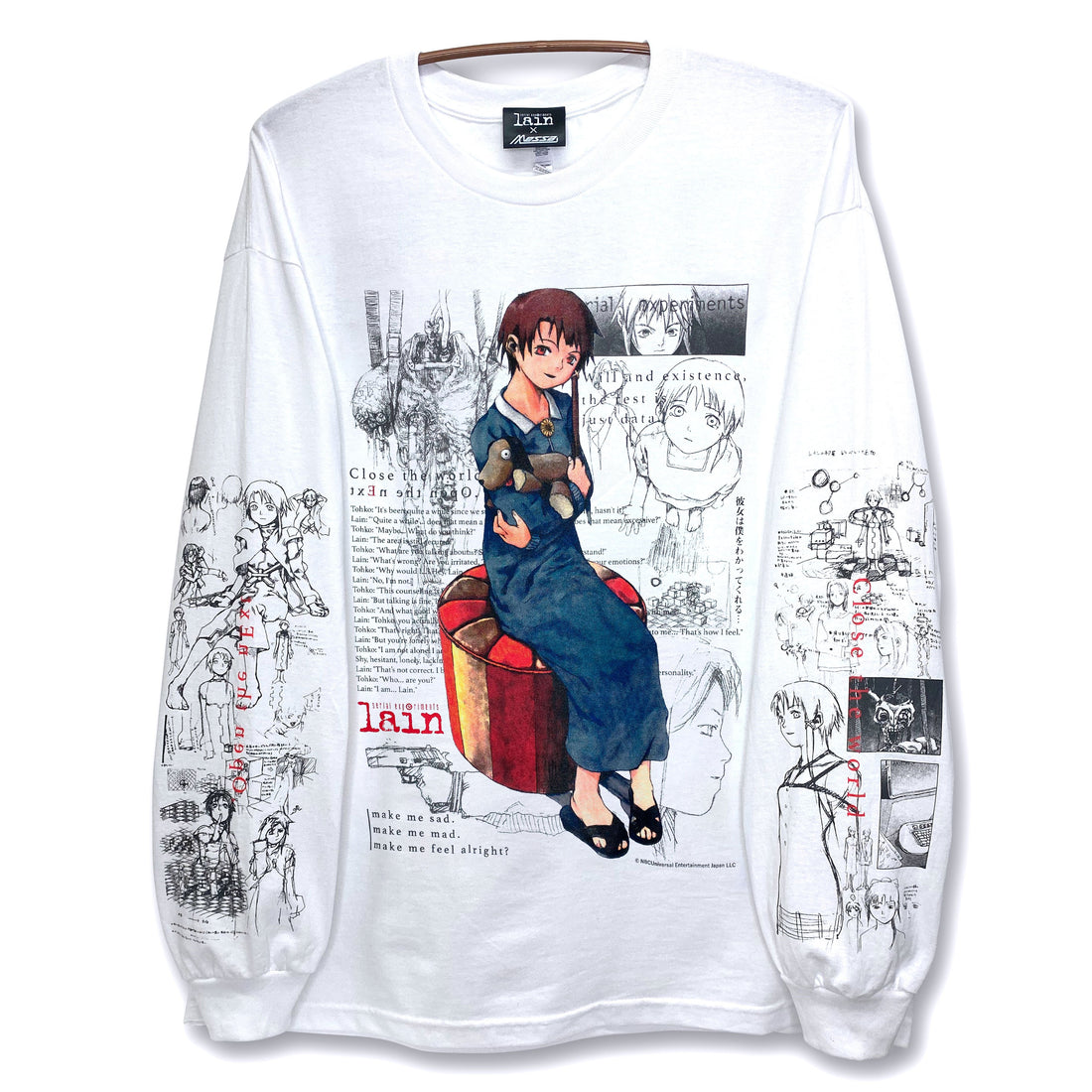 Serial Experiments Lain x messa Lain Iwakura She Knows... Long-Sleeve T-Shirt in White - official product photo 1