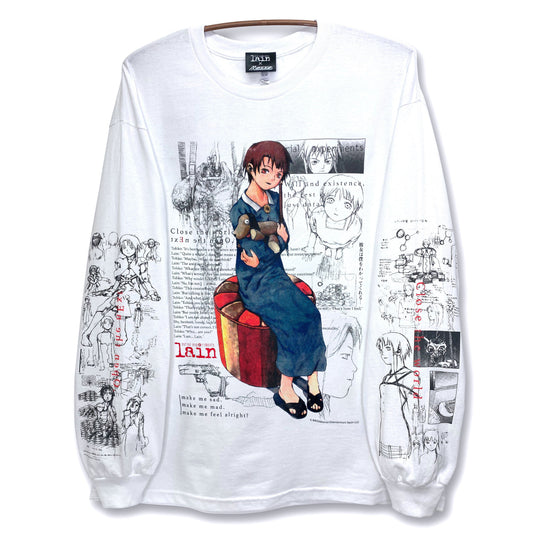 Serial Experiments Lain x messa Lain Iwakura She Knows... Long-Sleeve T-Shirt in White - official product photo 1