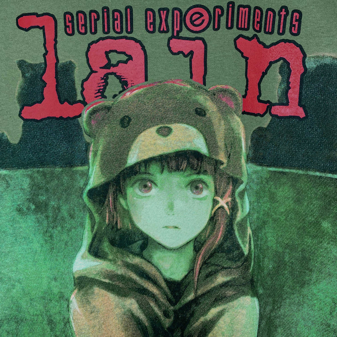 Serial Experiments Lain x messa Lain Iwakura The Green Room T-Shirt in Military Green - official product photo 3