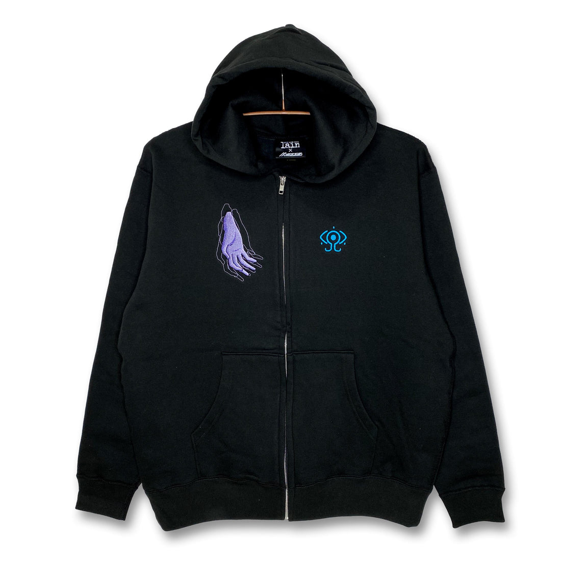 Serial Experiments Lain x messa Lain Iwakura Wired Maiden Embroidered Zip Hoodie in Black - official product photo 2