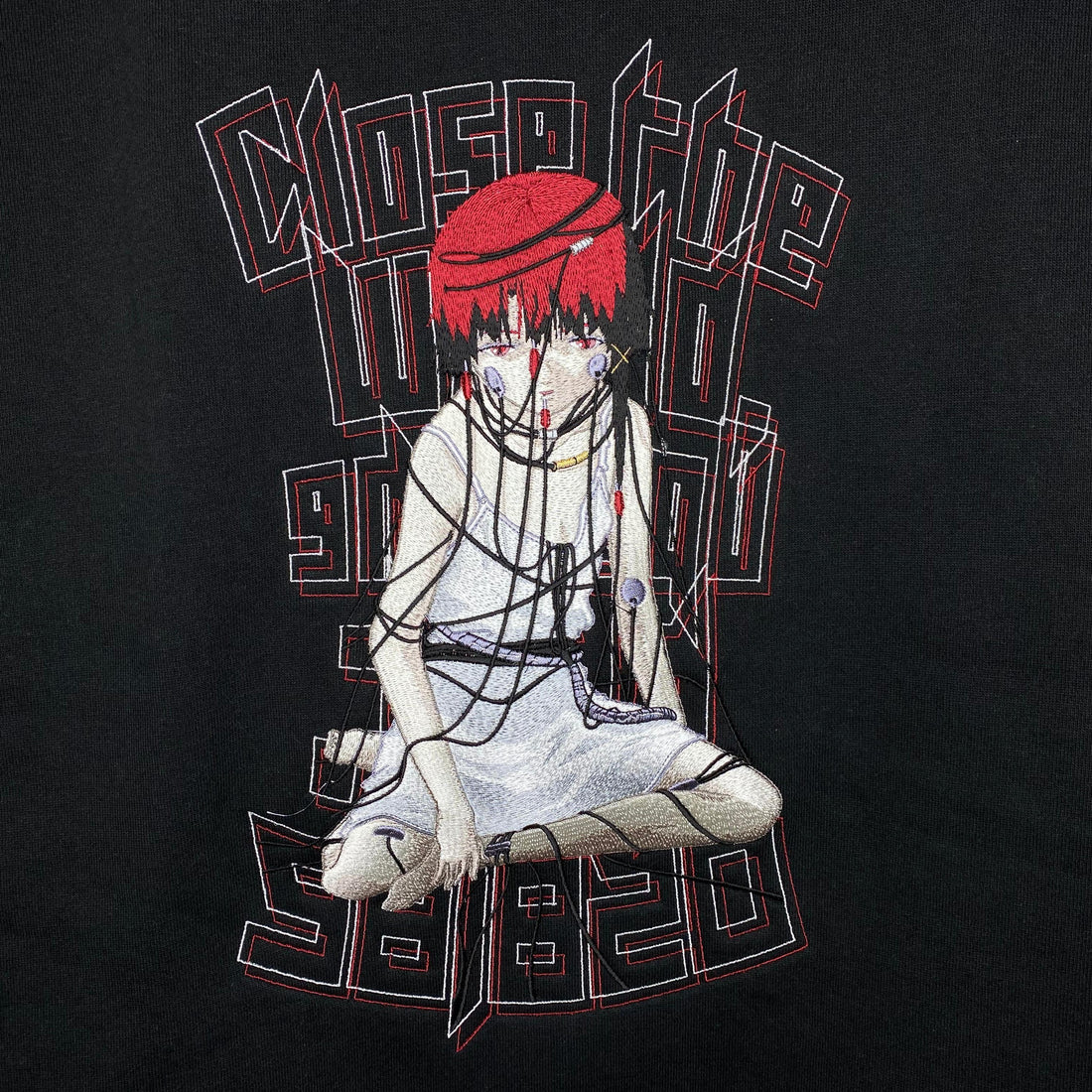 Serial Experiments Lain x messa Lain Iwakura Wired Maiden Embroidered Zip Hoodie in Black - official product photo 3