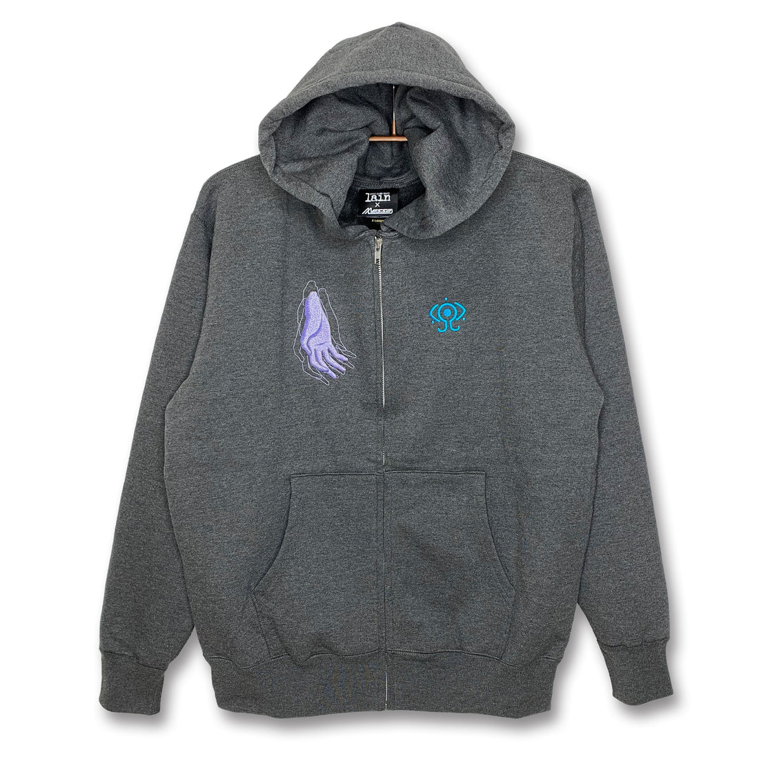 Serial Experiments Lain x messa Lain Iwakura Wired Maiden Embroidered Zip Hoodie in Sumi - official product photo 2