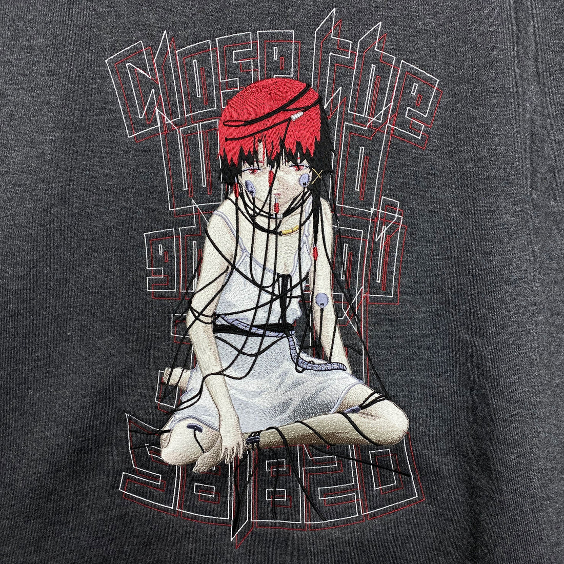 Serial Experiments Lain x messa Lain Iwakura Wired Maiden Embroidered Zip Hoodie in Sumi - official product photo 3
