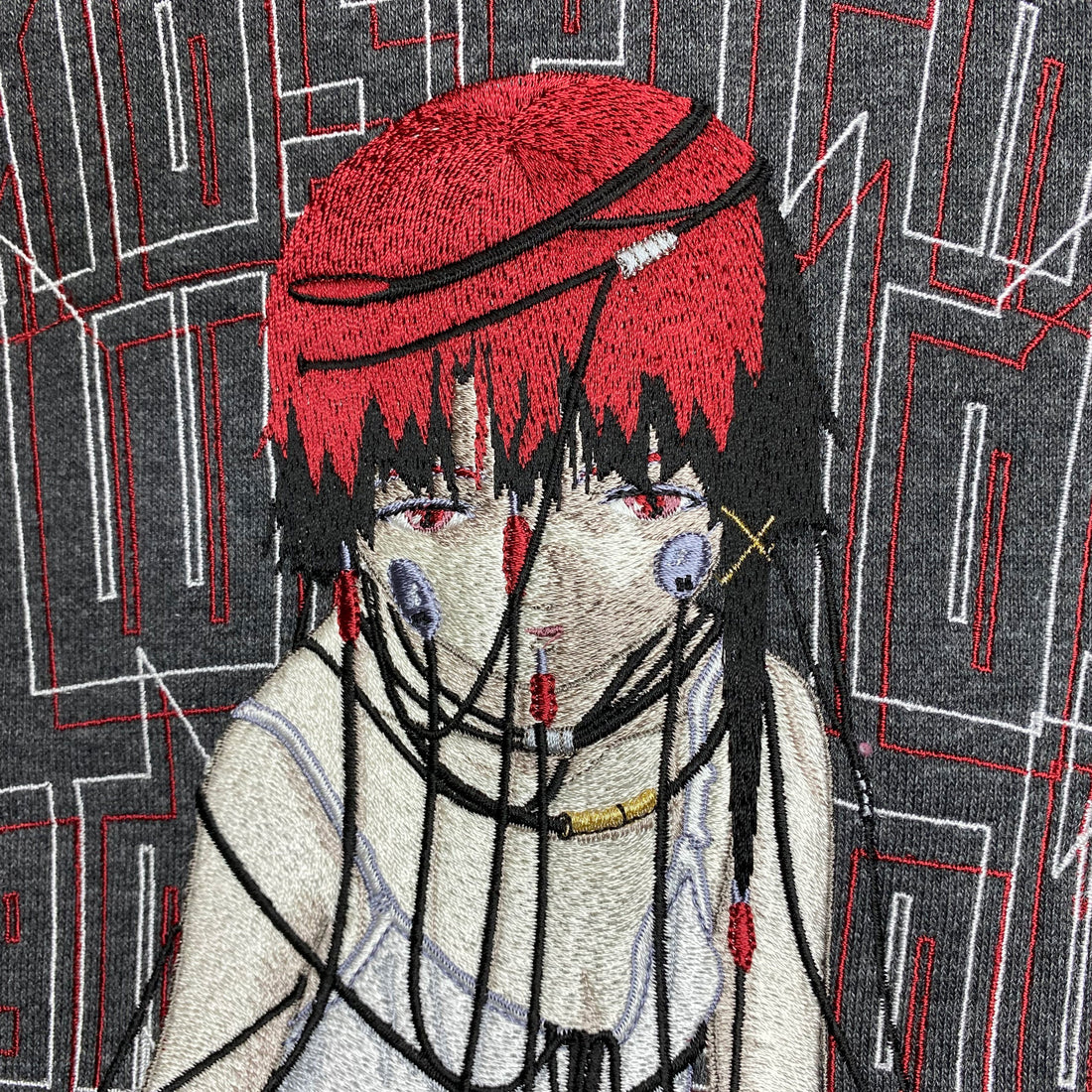 Serial Experiments Lain x messa Lain Iwakura Wired Maiden Embroidered Zip Hoodie in Sumi - official product photo 4