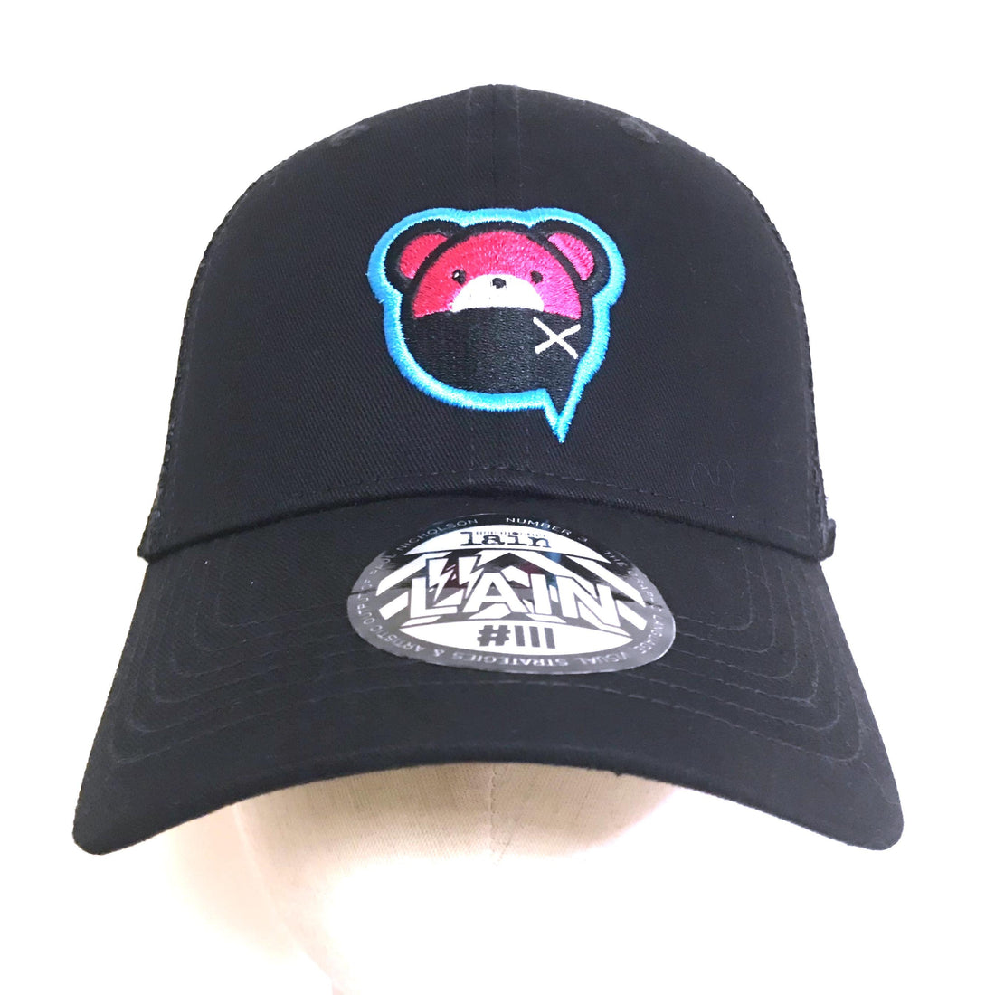 Serial Experiments Lain x NUMBER 3 Lain Bear Icon Embroidered Mesh Cap in Black - official product photo 2
