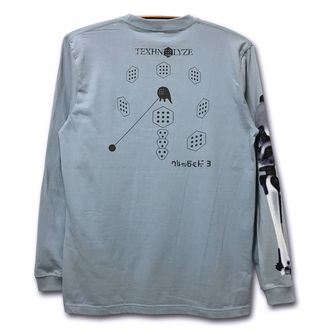 TEXHNOLYZE x NUMBER 3 Ichise TEXHNOLYZED ARM Long-Sleeve T-Shirt in Acid Blue - official product photo 2