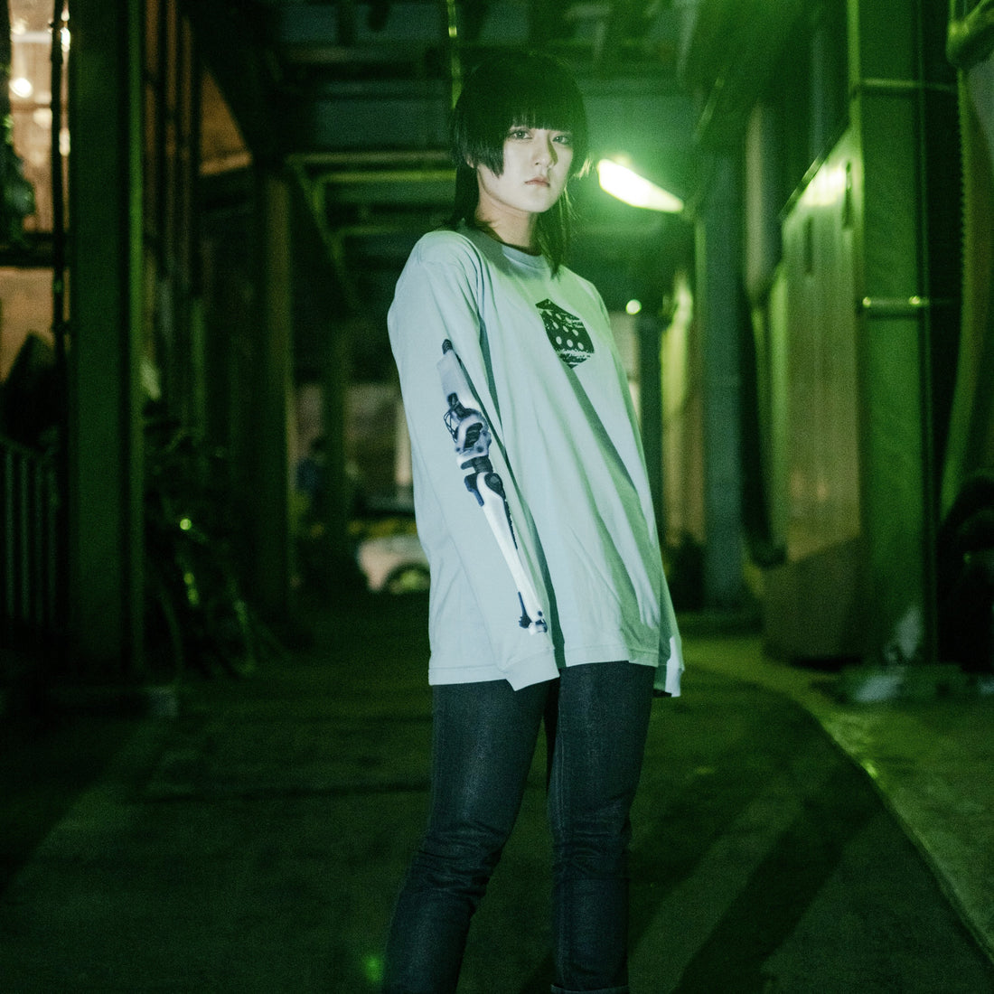 TEXHNOLYZE x NUMBER 3 Ichise TEXHNOLYZED ARM Long-Sleeve T-Shirt in Acid Blue - official product photo 3