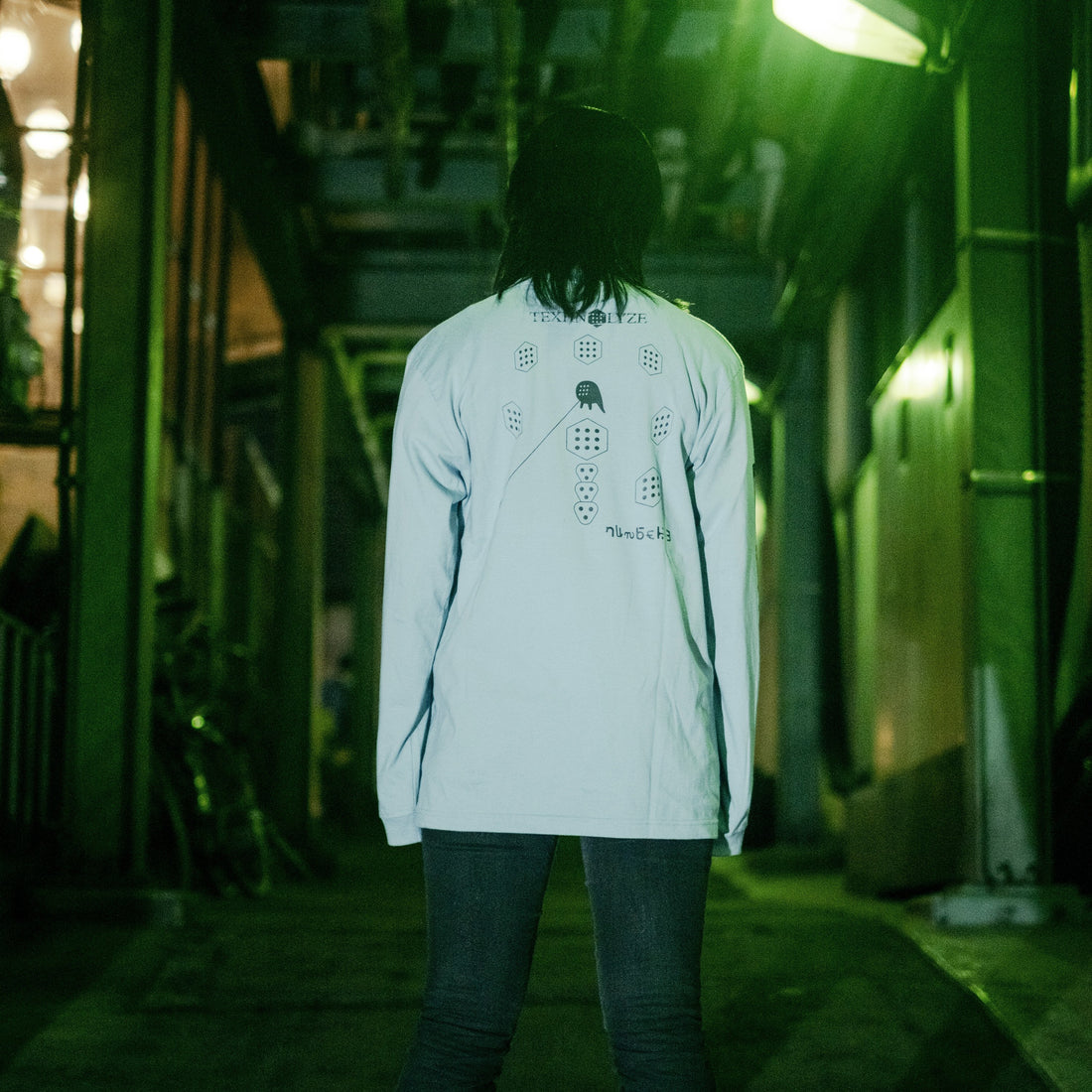 TEXHNOLYZE x NUMBER 3 Ichise TEXHNOLYZED ARM Long-Sleeve T-Shirt in Acid Blue - official product photo 5