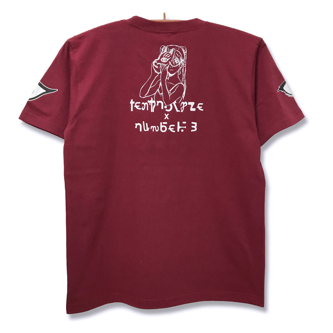 TEXHNOLYZE x NUMBER 3 Ran Behind the Mask T-Shirt in Burgundy - official product photo 2
