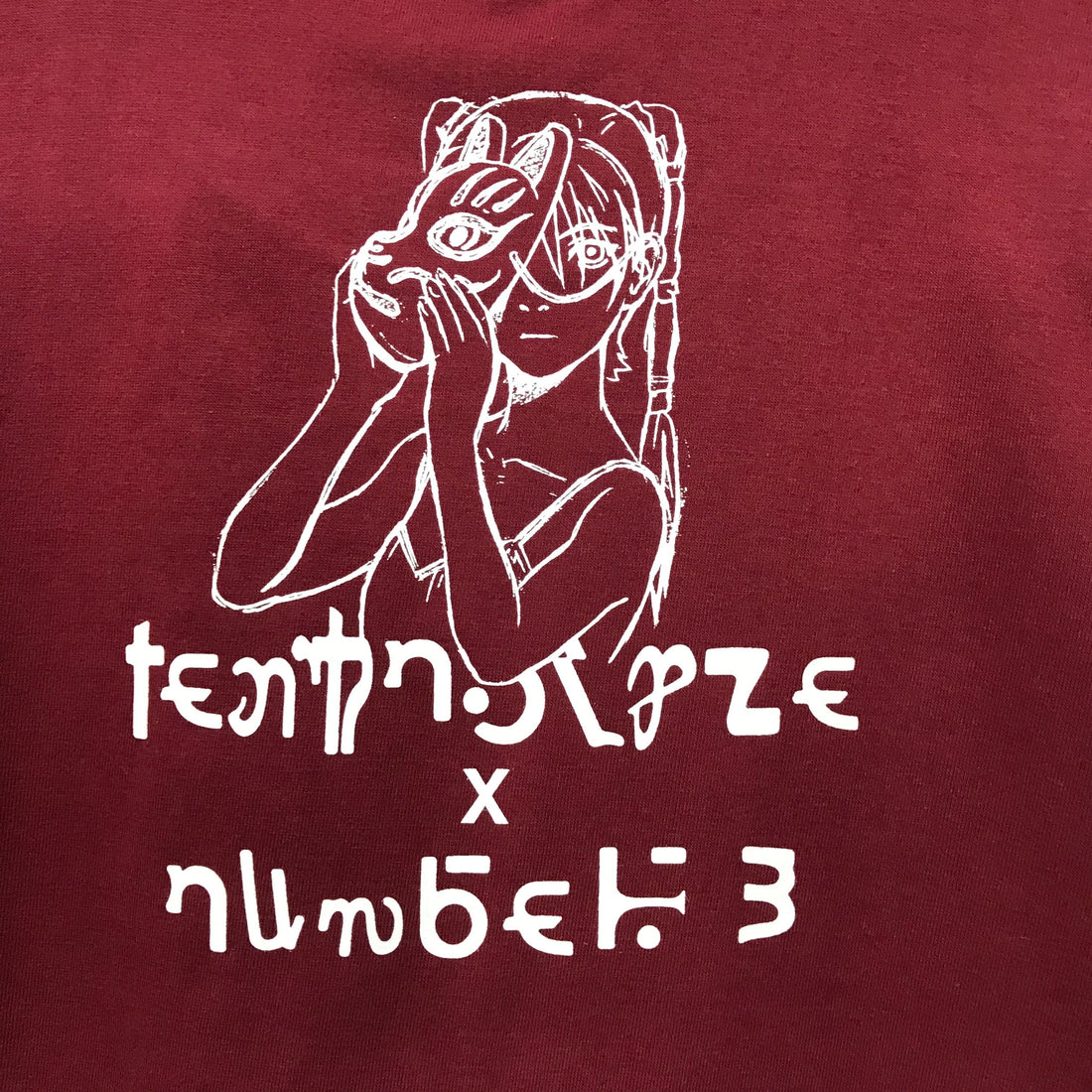 TEXHNOLYZE x NUMBER 3 Ran Behind the Mask T-Shirt in Burgundy - official product photo 4