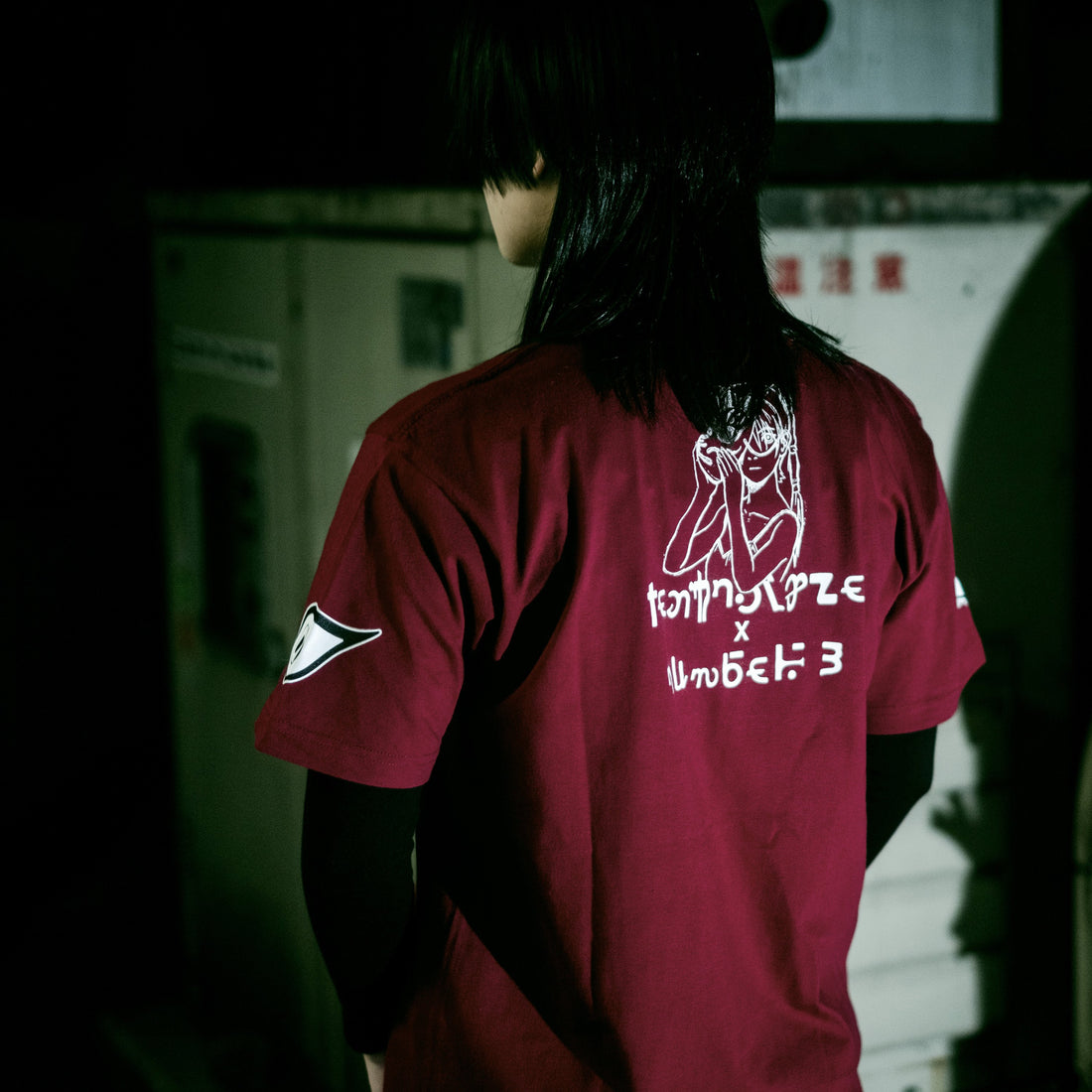 TEXHNOLYZE x NUMBER 3 Ran Behind the Mask T-Shirt in Burgundy - official product photo 8