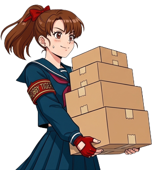HobbyTiger courier girl carrying shipping boxes